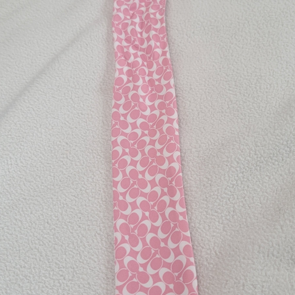 Coach Pink & White Signature Silk Neck Scarf Handbag Scarf Hair Scarf - Picture 7 of 8
